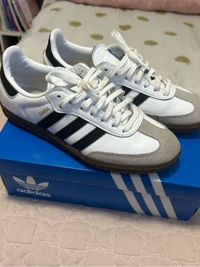adidas White, Black & Gray Samba Low-Top Sneakers